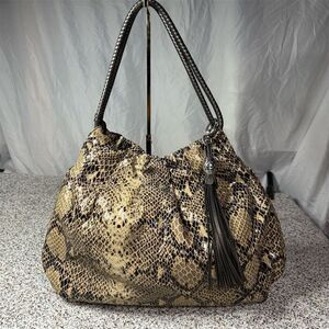Brighton Snake-Print Hobo Bag in Beige and Black
